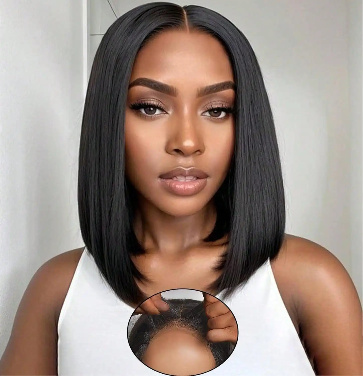 

Black No Bangs Short Bob Wig 13x4 Lace Front Wig for Daily Travel High Temperature Fiber Natural Looking Synthetic Lace Wigs