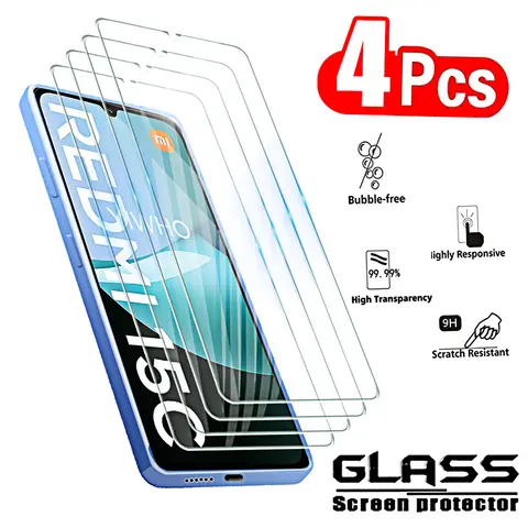4Pcs Tempered Glass for Redmi 15c 4G 5G 171MM/173MM Screen Protectors Protective Glass Cover Film for Xiaomi Redmi15c Case