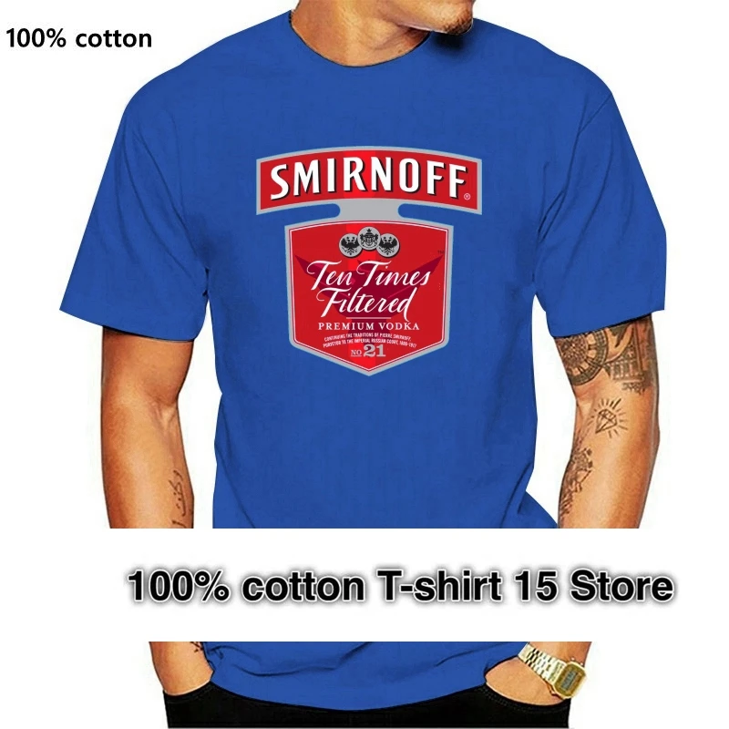 Camiseta de manga corta para hombre, camisa de Color sólido a la moda con Logo de Vodka Smirnoff, dise?o único divertido