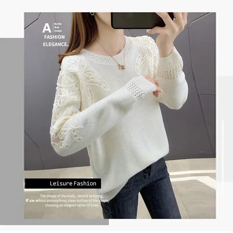 

Knitted Pullover Tops Women Hollow Out Long Sleeve Ladies Thin Crochet Jumper Solid Womens Knitted Sweaters Female Autumn Winter