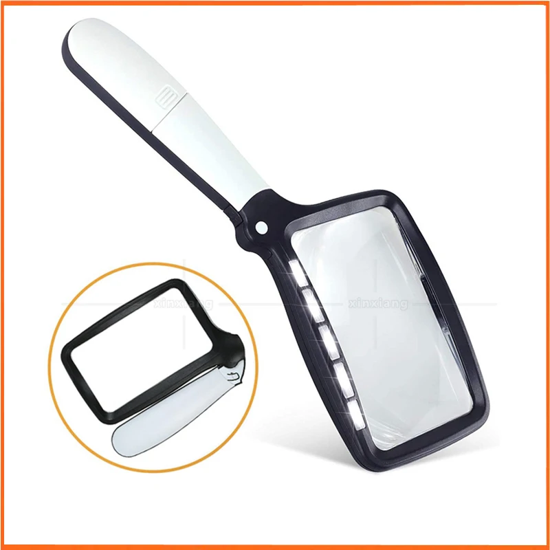 كلوز قراءة صحيفة HD الاكريليك المكبر 2 مرات التكبير 108x63 مللي متر مستطيل عدسة المحمولة للطي مع 5 قطعة مصابيح LED