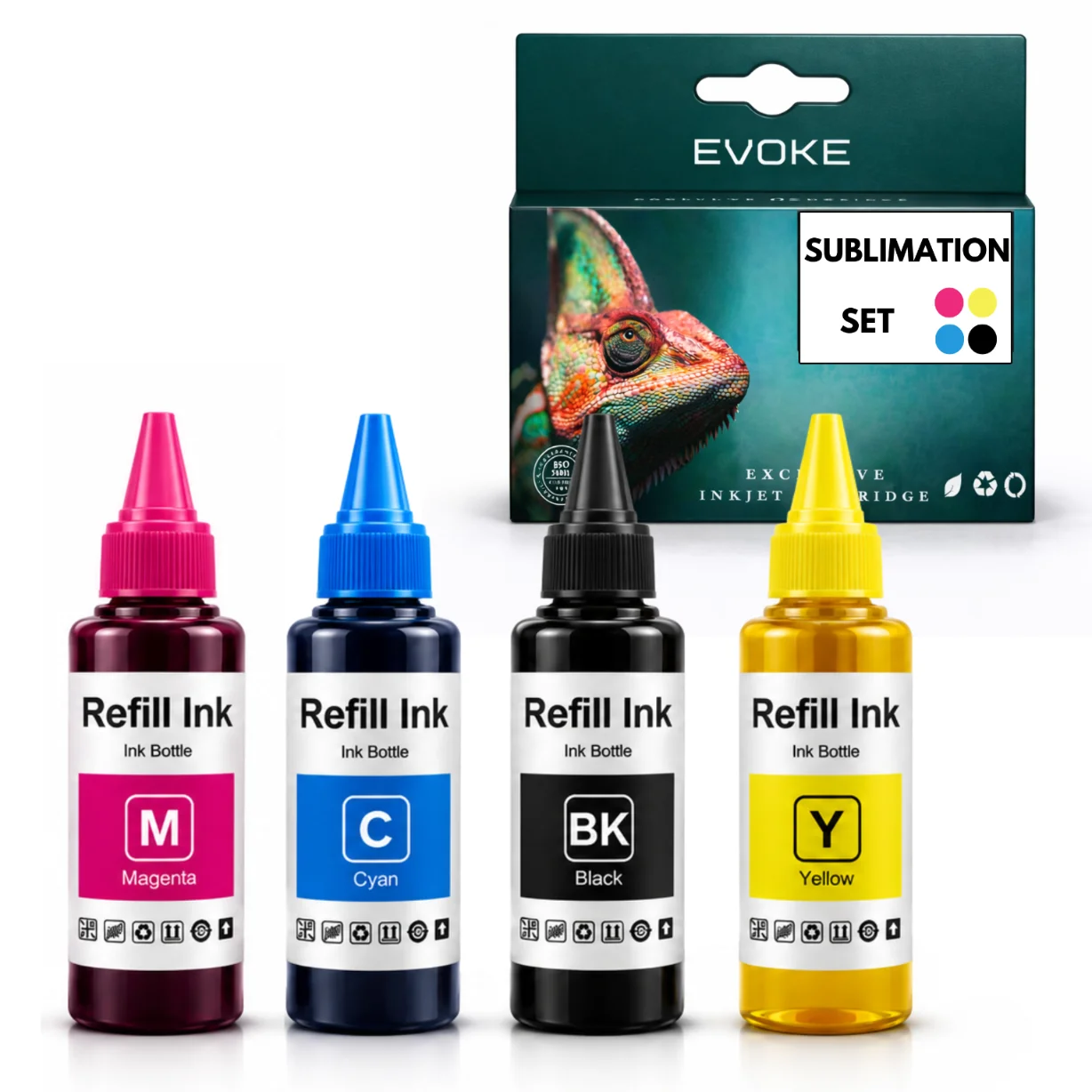 Evoke compatibele sublimatie-inkt voor Epson 4X Cmyk: Zwart, Cyaan, Magenta, Geel 400 ml Ecotank en Ciss systemen