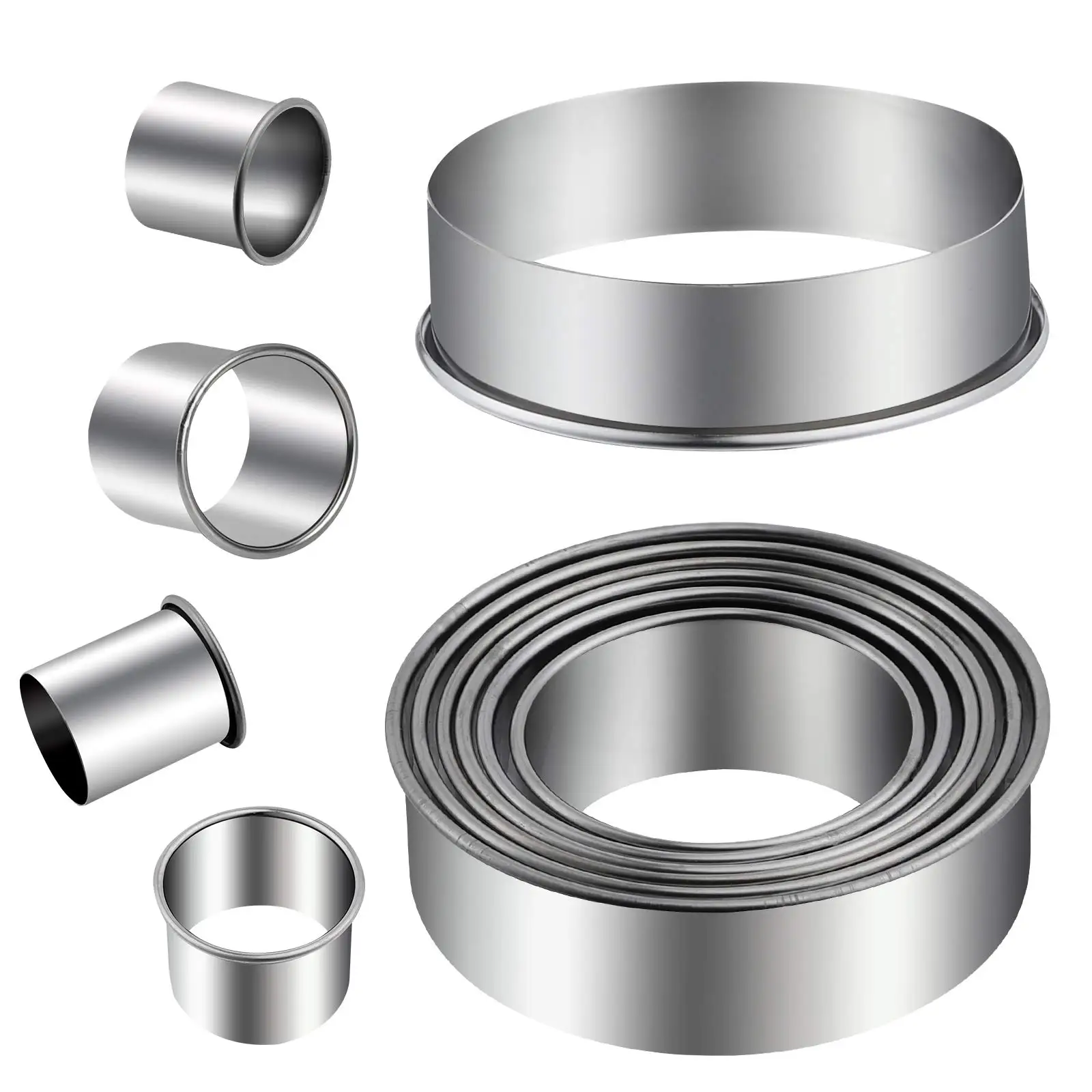 11/12 قطعة مجموعة قوالب البسكويت المستديرة قالب قطع من الفولاذ المقاوم للصدأ مناسبة لخبز الكعك موس الكعك قالب حلقة البسكويت الفوندان #5