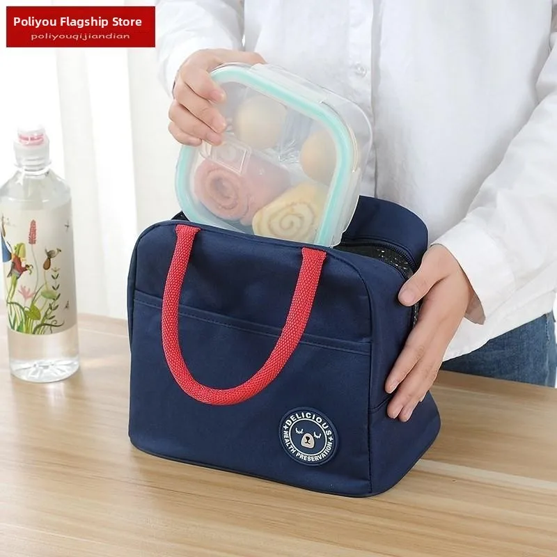 Large Capacity Lunch Box Bag Handbag Waterproof Portable Meal Bag Cute Handle Design Ideal for Office Workers And Picnics