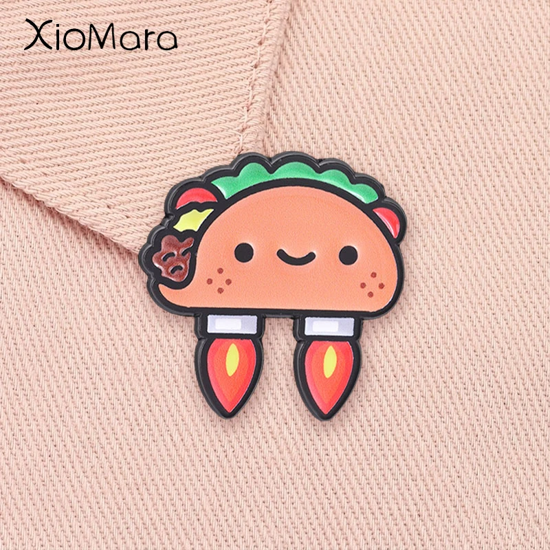 Rocket Taco Enamel Pin Funny Rocket Thrusters Mexican Food Personification Space Fans Brooch Lapel Badge Jewelry Gift for Friend