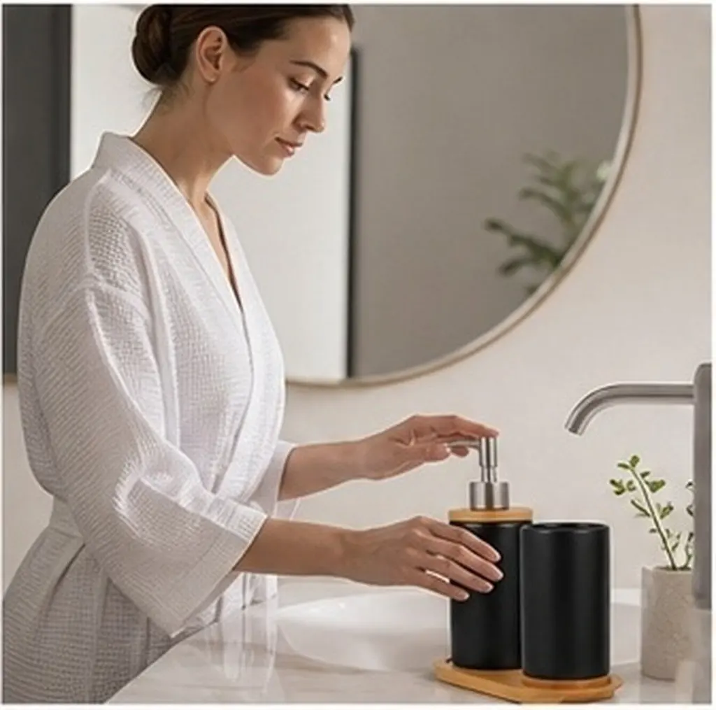 1Set Ceramic Bathroom Accessories Set Fine Workmanship Smooth Surface Modern Vanity Organizer for Bathroom Home Gift Travel Use
