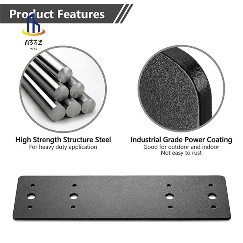 

A33Z-Post To Connectors 2Pcs,Straight Steel Flat Plate,Mending Plate I Shape Bracket,Black Powder Coated I Strap