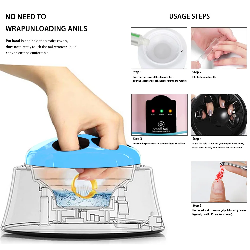 Electric Steam Gel Nail Remover Upgraded Acrylic Nail Polish Removal Box Nail Polish Beauty Salon Machine for Nail Gel Polish