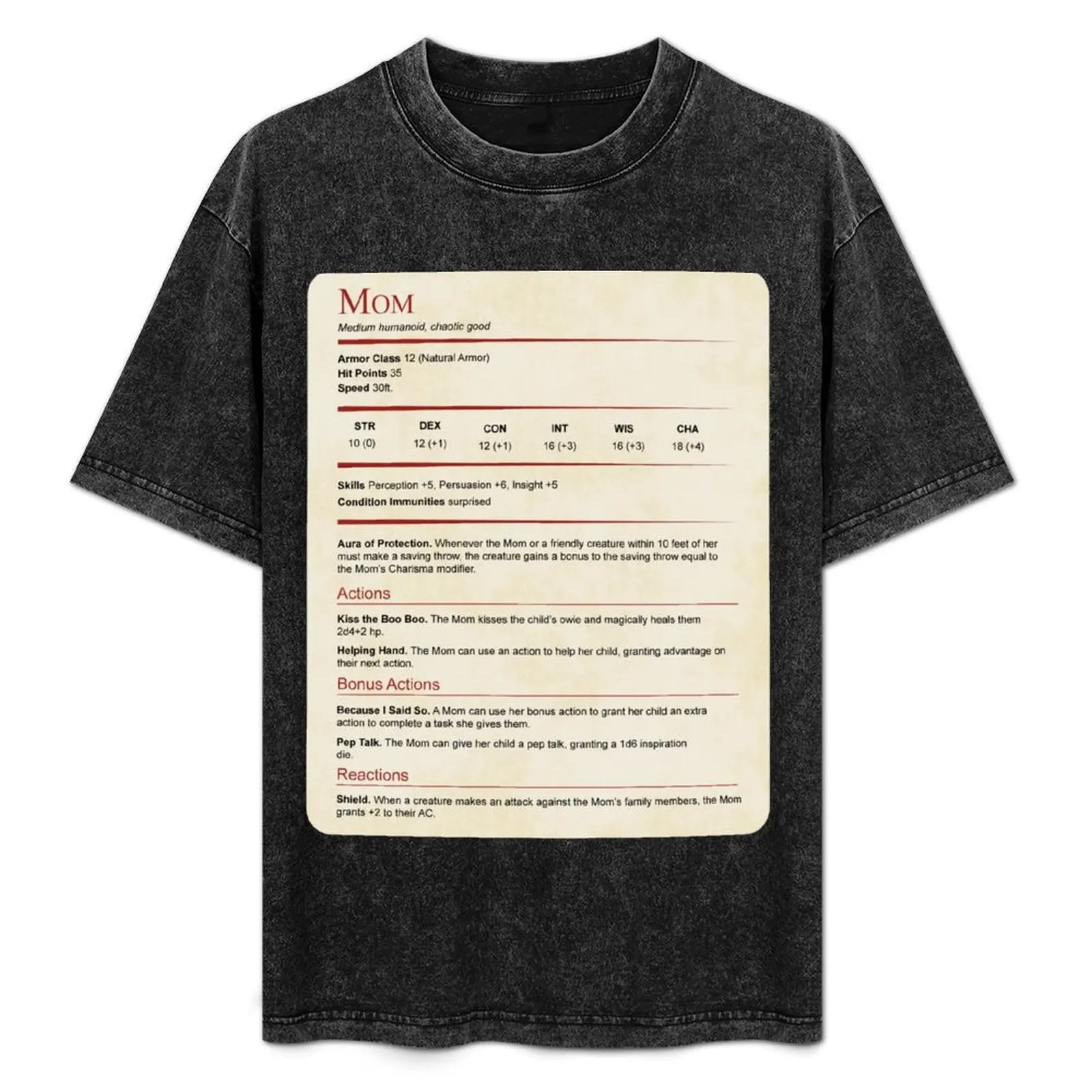 

D&D Mom Stat Block T-Shirt Functional Casual Short Sleeve Tee