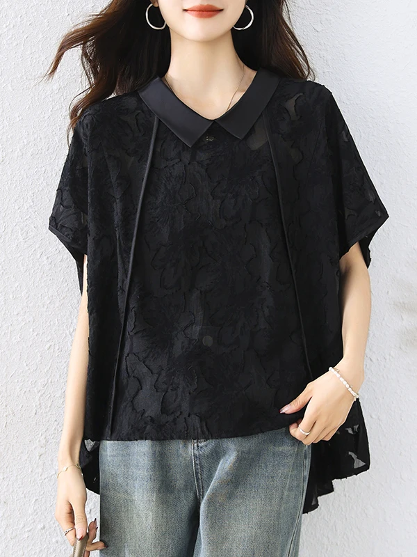 New Chinese Sle Embroidered ort Sve irt Women's Loose Hollow out Top Summer 2025 Faionable Mommy Casual Blouse
