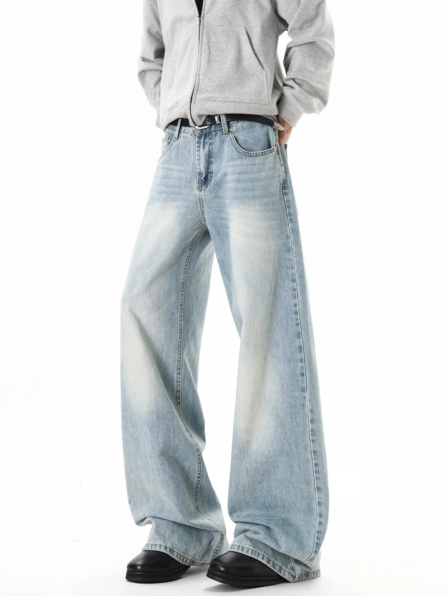 

Мужские джинсы Cleanfit свободного прямого кроя, осенне-зимние, модные, светло-голубые, расклешенные, повседневные брюки в уличном стиле