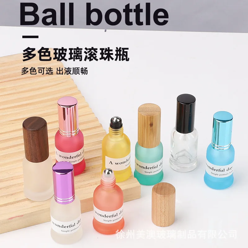 10 PCS New Colorful 5ml Wooden Lid Glass Perfume Dispenser Bottle Press Glass Spray Bottle Cosmetic Replacement Travel