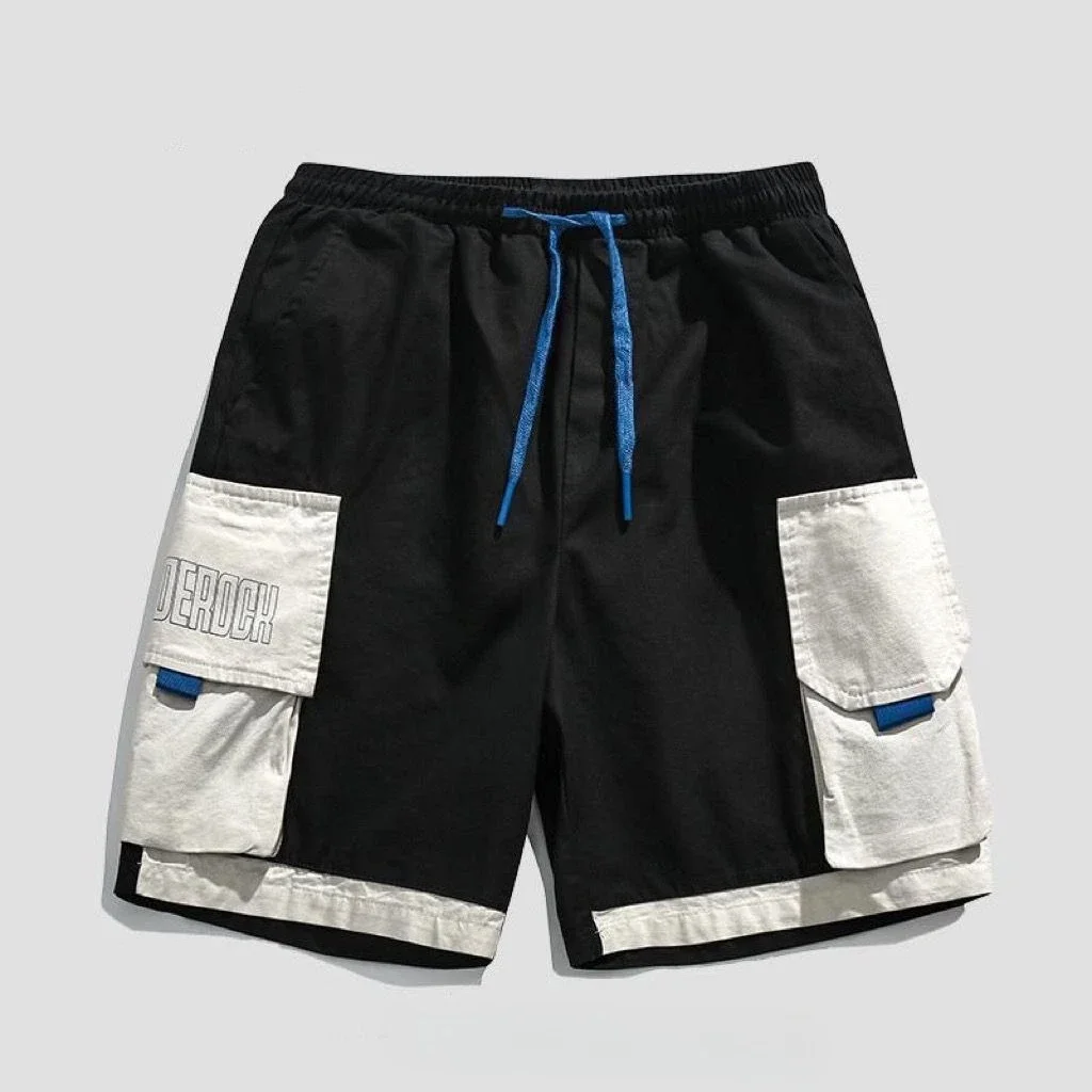 Celana Pendek Lebar untuk Pria Celana Pendek Kargo Pria Hip Hop dengan Tali Tarik Pinggang Elastis Longgar Saku Longgar Antik Elegan Tertekan