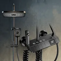 Bathroom Shower Faucet Set 4 Functions Digital Display Shower Thermostat Hot Cold Showers Mixer Pressure Discharge Copper Taps