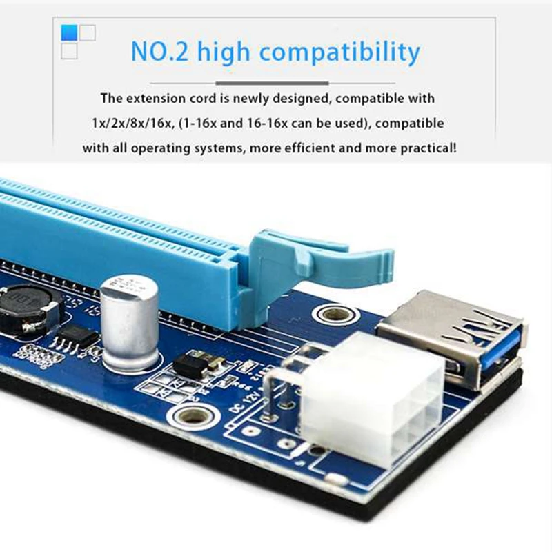 6 عبوات من بطاقة PCI-E PCI Express Riser 1X إلى 16X Sata إلى 6Pin Molex USB3.0 كابل موسع الطاقة لمنجم تعدين البيتكوين