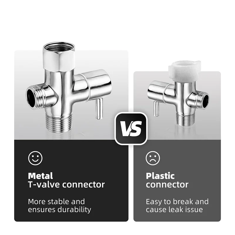 H-W Bidet T Adapter, Brass T Adapter with Shut-Off Valve 3-Way Tee Connector 7/8In x 7/8In x G1/2 for Toilet Bidet Sprayer