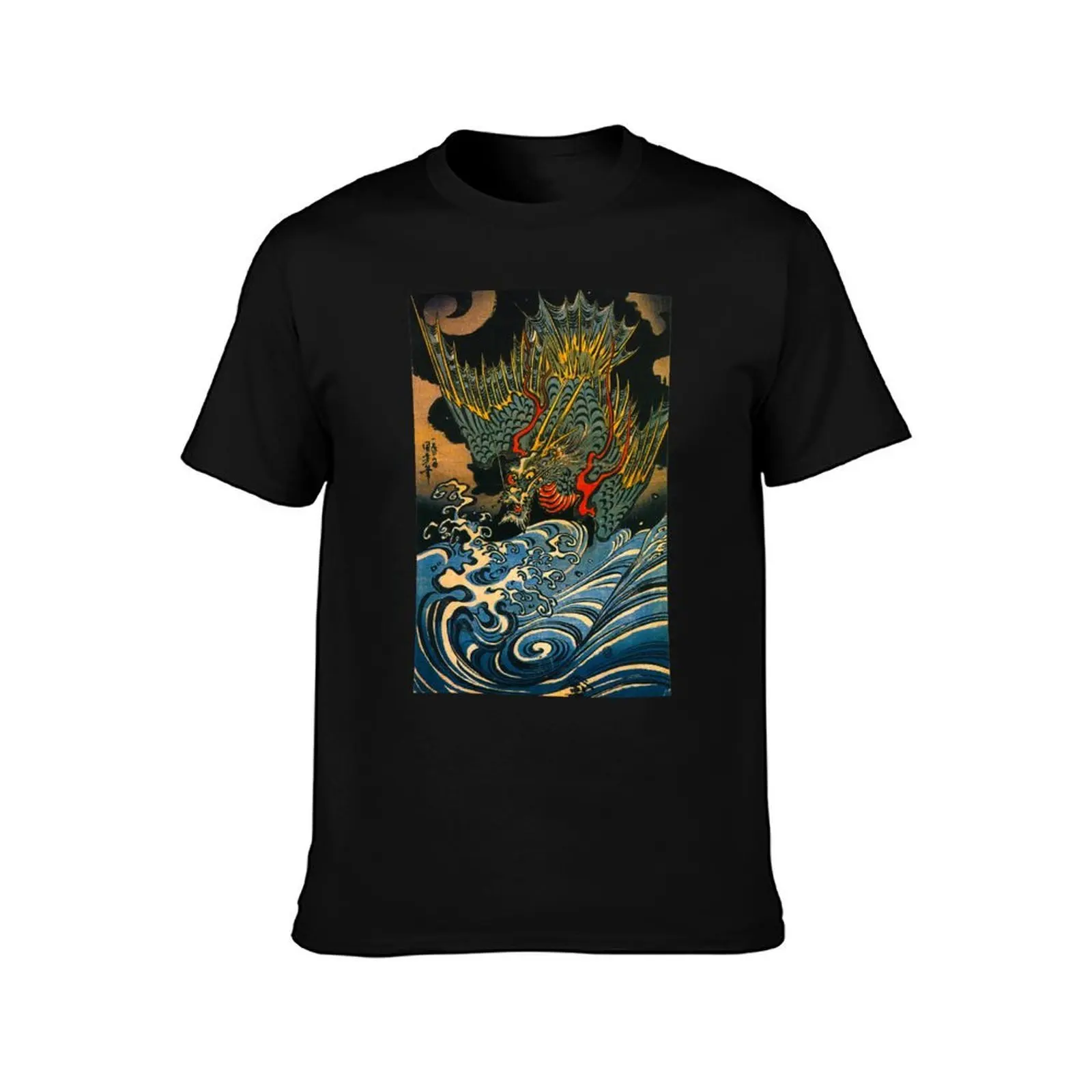 Giant Wave And Dragon Hiroshige Japanese Retro Art Hokusai Ukiyo-e T-Shirt, Summer Casual Cotton Tee, Oversized Streetwear Tops