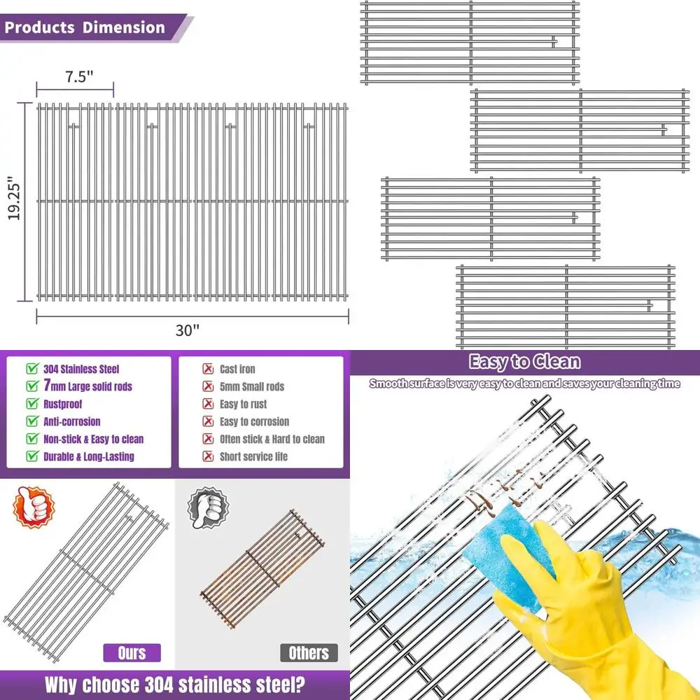 

4-Pack 7mm Cooking Grids for Replacement Grill Parts, Suitable for Various Grill Models