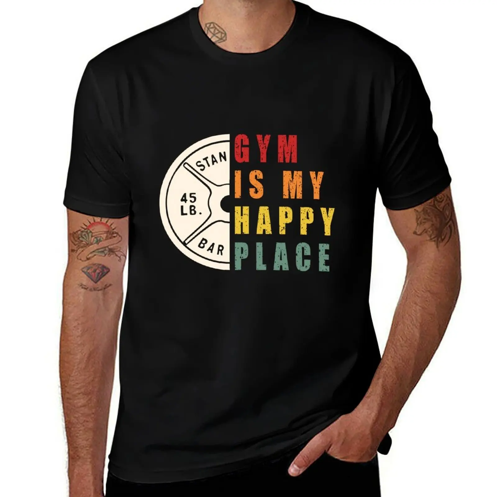 The Gym Is My Happy Place - Plate - retro vintage T-Shirt Big and Tall Solid Color T-Shirt