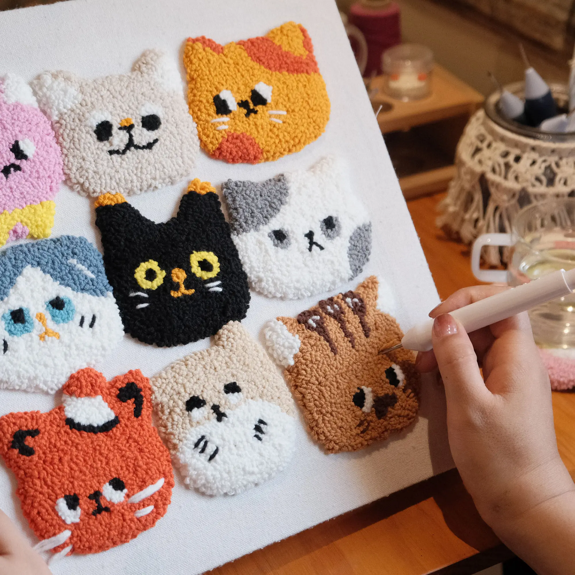 

Набор для вышивания в технике панч-нидл DIY: Котик. Простой в использовании набор для вышивания для начинающих. Набор для вышивания ковровых узоров. Декор для дома.