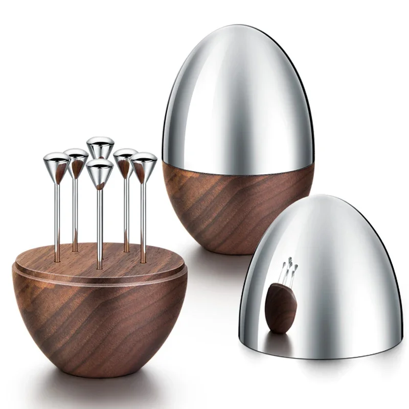 Stainless Steel Luxury Toothpick Holder Decorative Toothpick with Walnut Base for Table Decoration Home Decor Party Bar