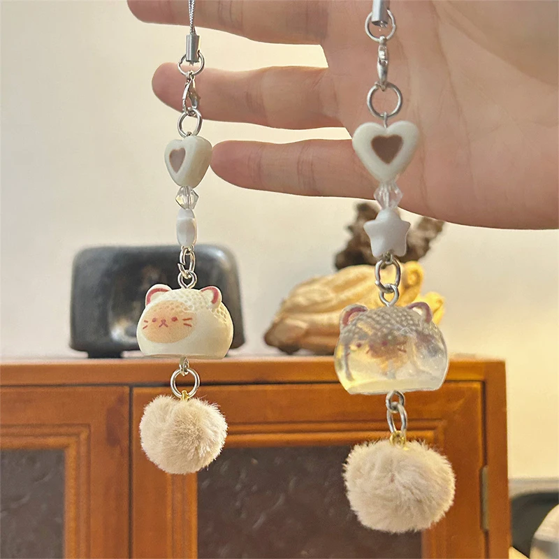 

Cute Plush Kitten Bag Pendant Keychain Cartoon Cat Cell Phone Lanyard Car Key Chain Student Backpack Pendant Gift