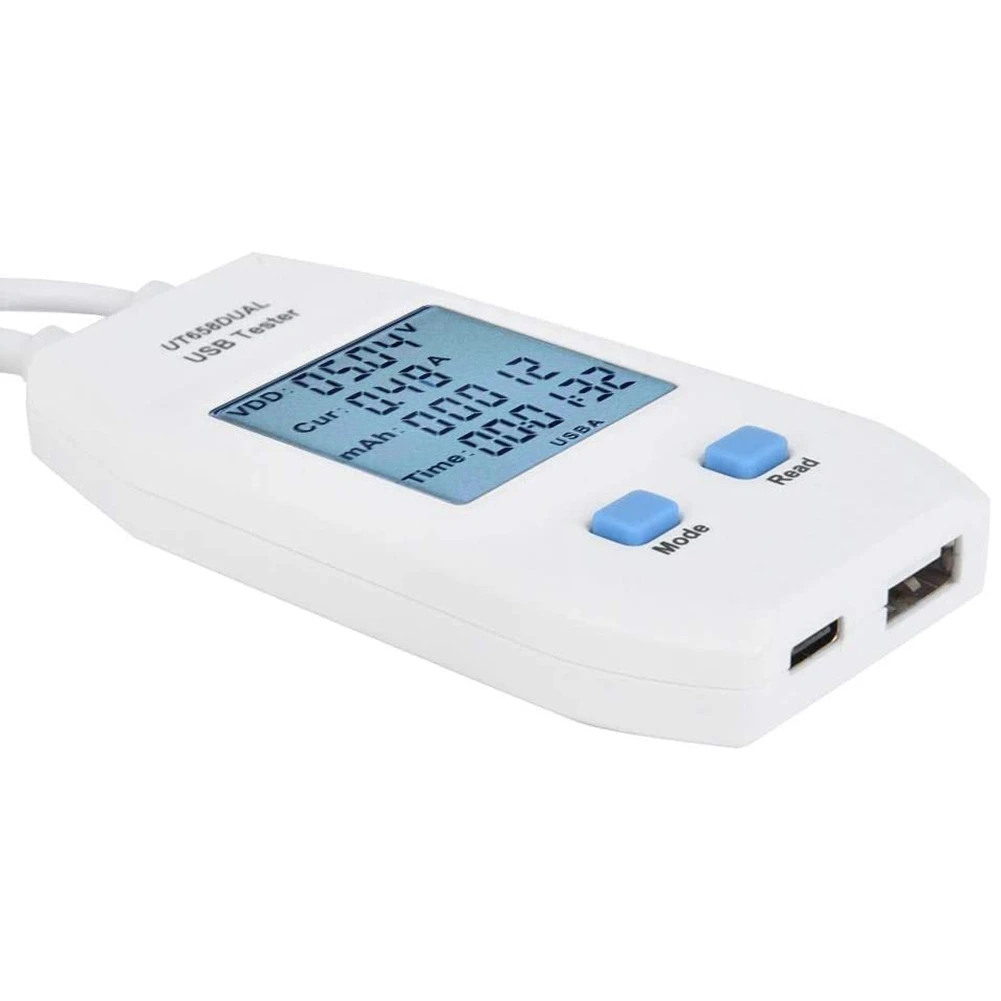 Imagem -04 - Uni-t-lcd Usb Tester Digital Power Detector Capacidade Voltímetro Amperímetro Medidor Ut658 Dual