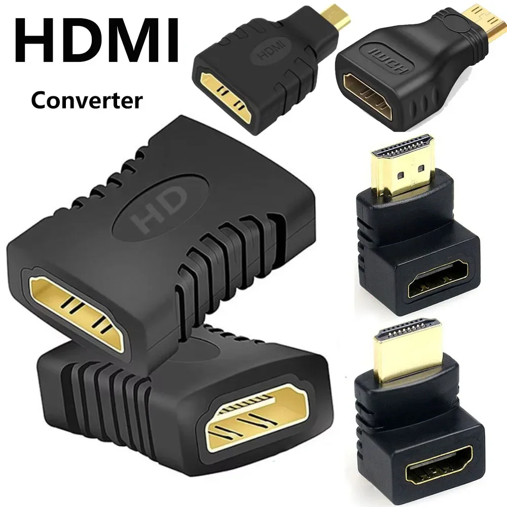 1080P Mini Micro 90° 270° Angle Converter HDMI Male To Female Straight-through Adapter Cable Female HDMI-compatible Adapter