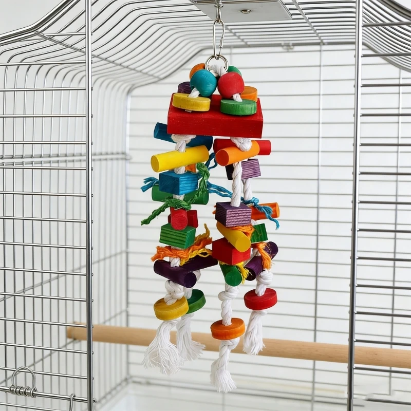 Colorful Parrots Chew Climbing Toy Safe Soft Cotton Ropes Puzzle Block Tearing Toy For Bird Mental Stimulation HX6C