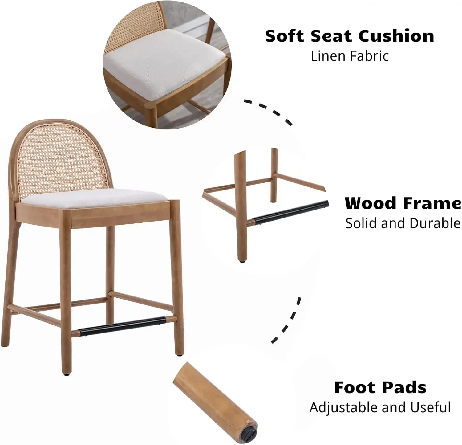 [핫세일, 지금 구매하세요! ]현대식 카운터 스툴 4개 세트, 등받이가 있는 26인치 카운터 높이 스툴, 편안한 등나무 스툴