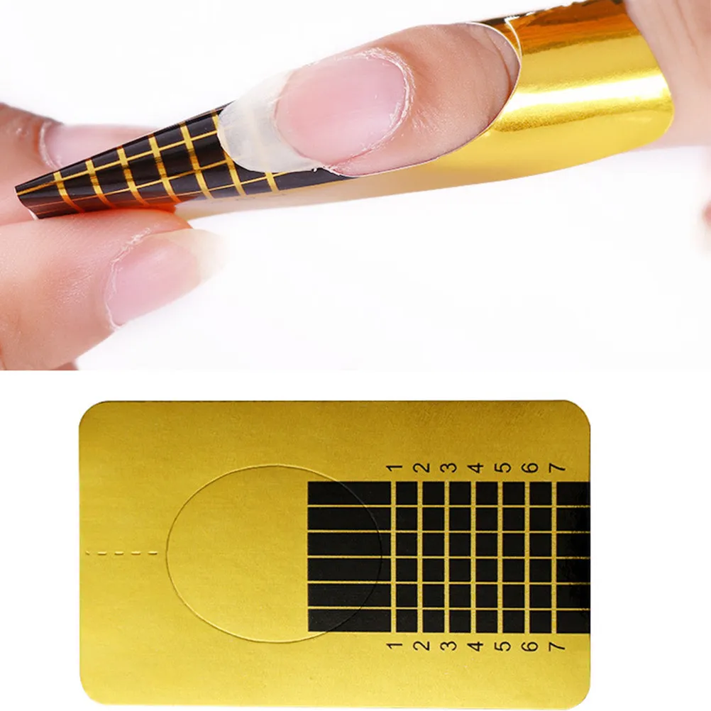 1Roll Golden Rectangular Nail Forms Extension Stickers Accurate Length Guide for DIY Nail Art Manicure Tool Professional Use