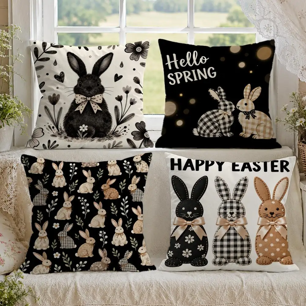 Easter Exclusive Adorable Bunny Cushion Cover 1/4PCS Linen Sofa Couch Bedroom Living Room Home Decor Pillow Case