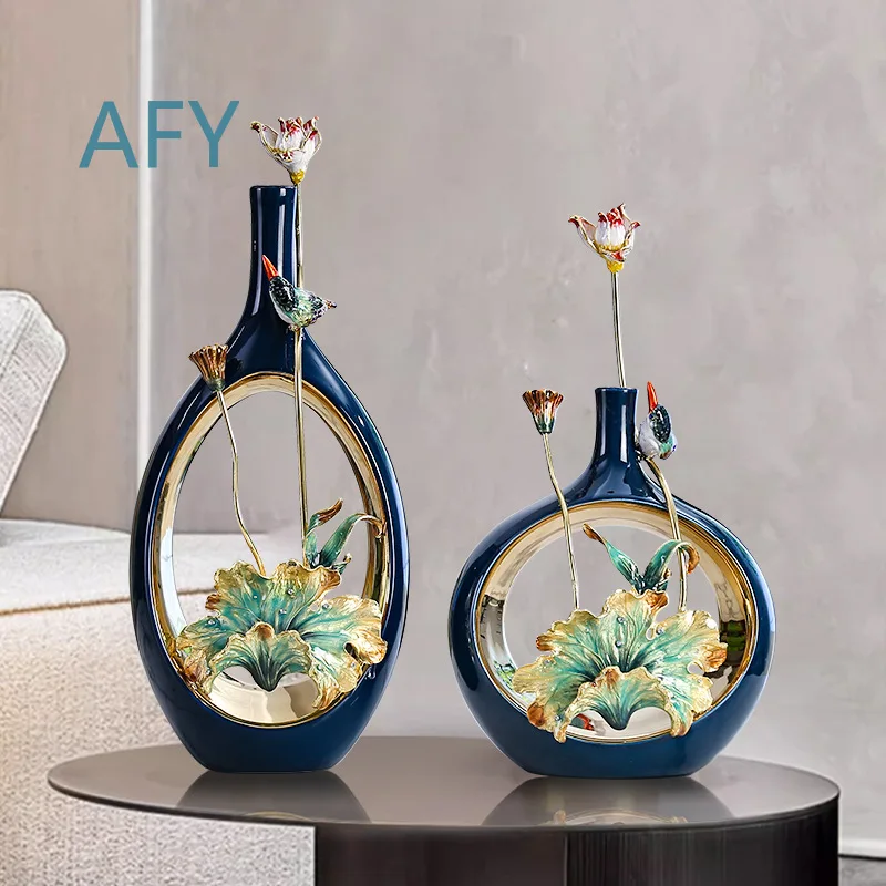 Enamel Lotus Flower Vase for Home Decor Ceramic Flower Arrangement Vessel for Dried Fresh Flowers Living Room Dining Table