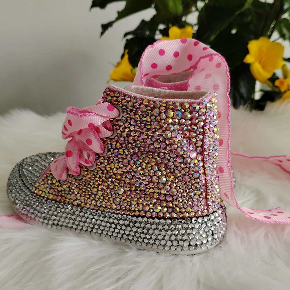 Handmade Rhinestones Bling Girls Womens Kids And Mother Candy Canvas Shoes Pearls Sneakers For Girl Birthday Party Wedding