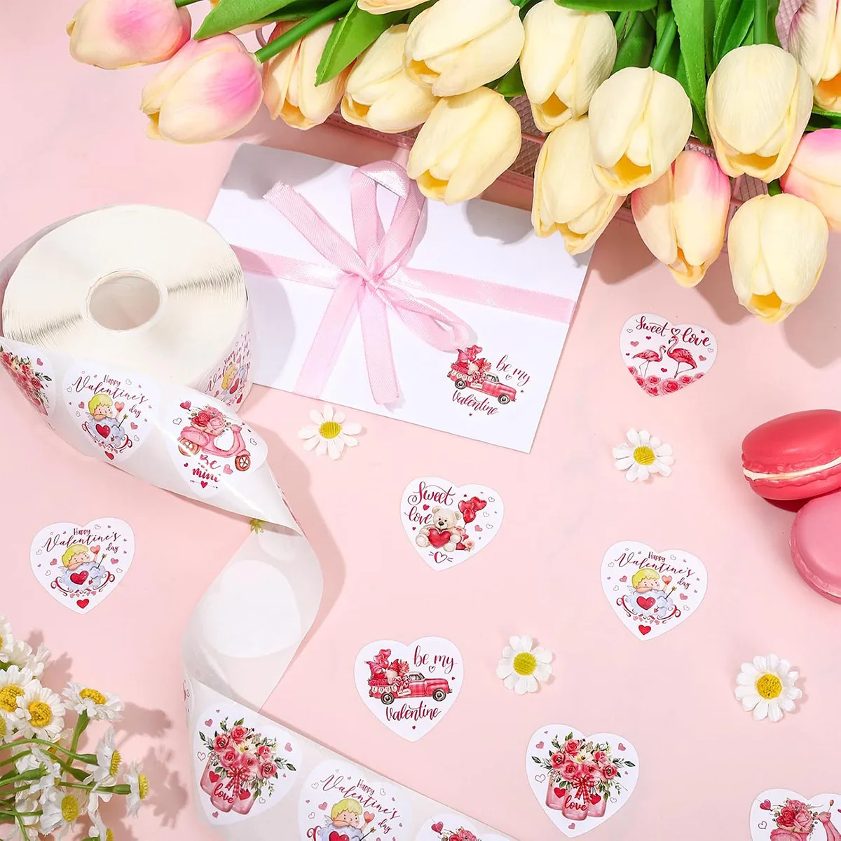 100-500pcs Valentine's Day Stickers - 1 inch Love Heart Stickers for Wedding Party, Gifts Decoration