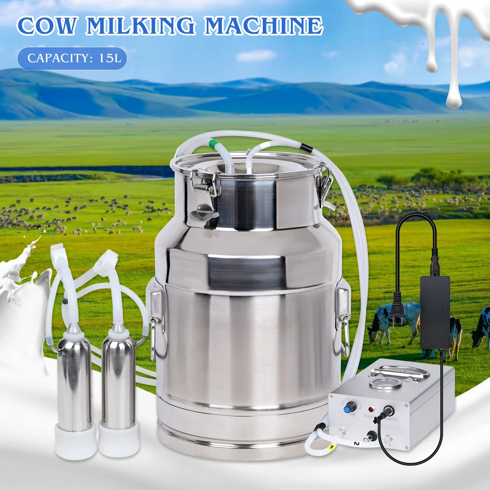 Cow milking machine 15L Cow milking machine for dairy sheep Veterinary milk pump Cow and sheep direct suction