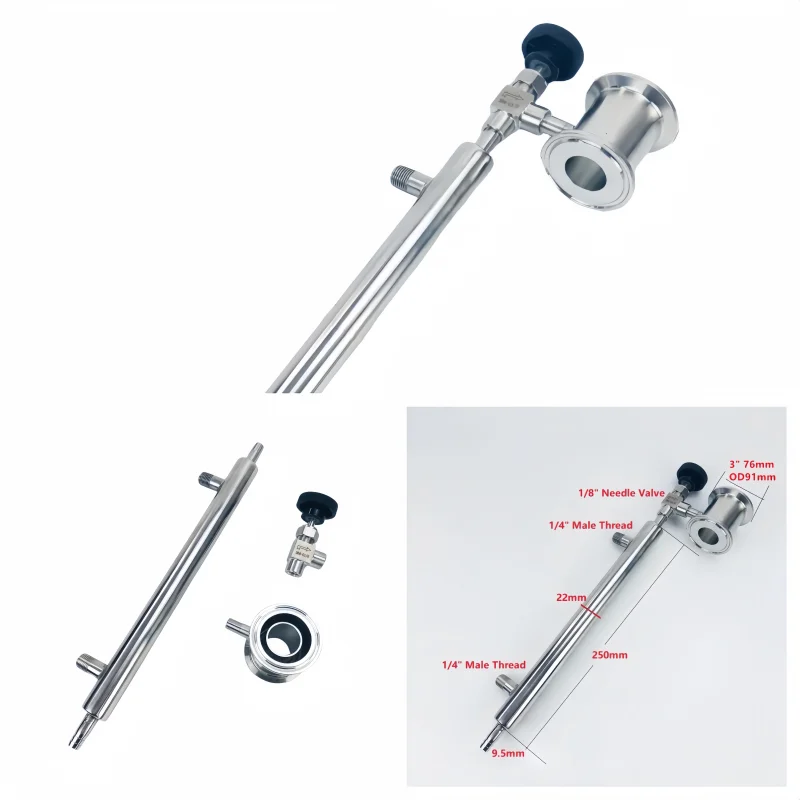 

3-дюймовое устройство для отбора проб FerruleOD91 мм с конденсатором игольчатым клапаном 1/8 дюйма, аксессуары для выпрямления для дистилляции SS304