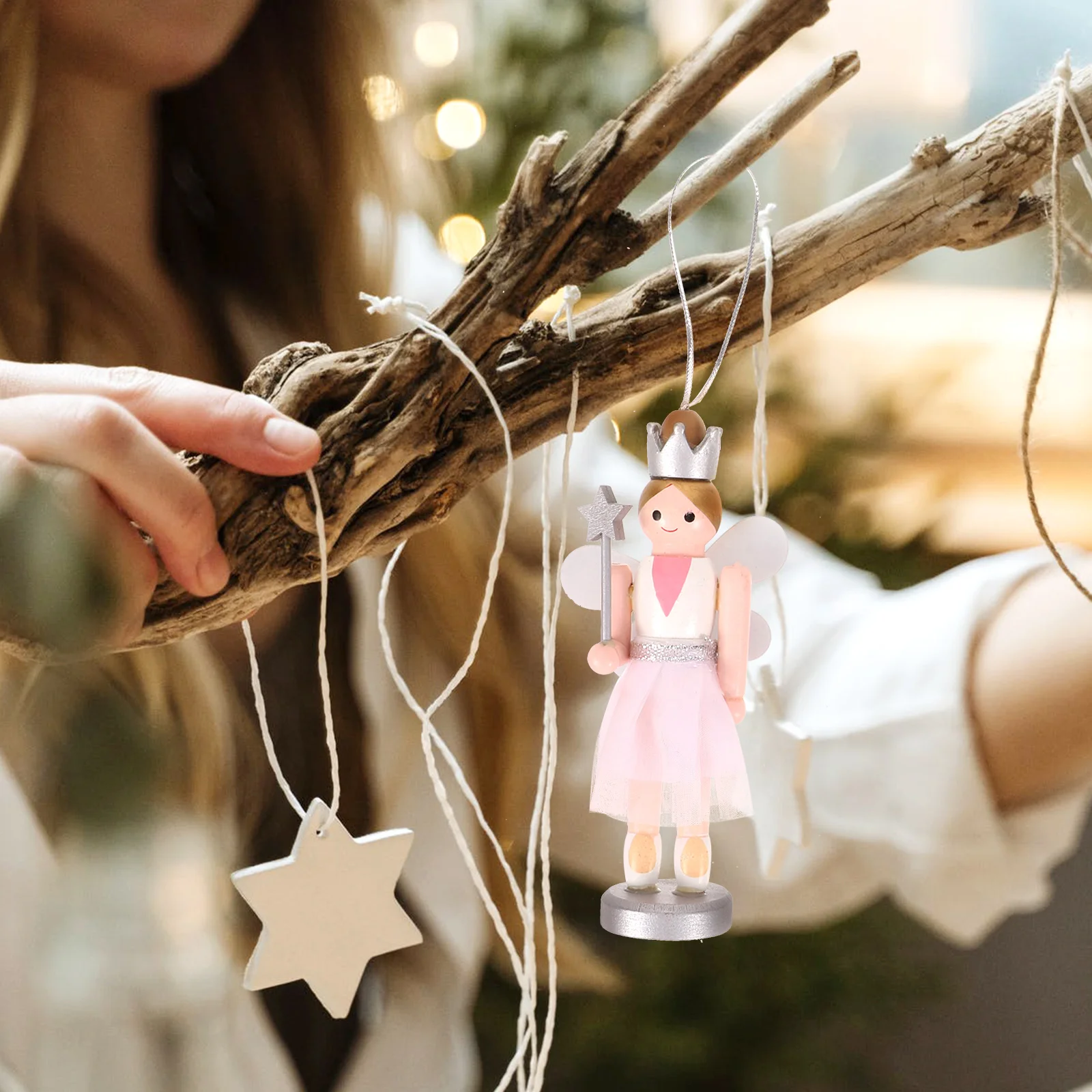 Hanging Xmas Nutcracker Soldier Decoration Wooden Nutcracker Girl Puppet Decor