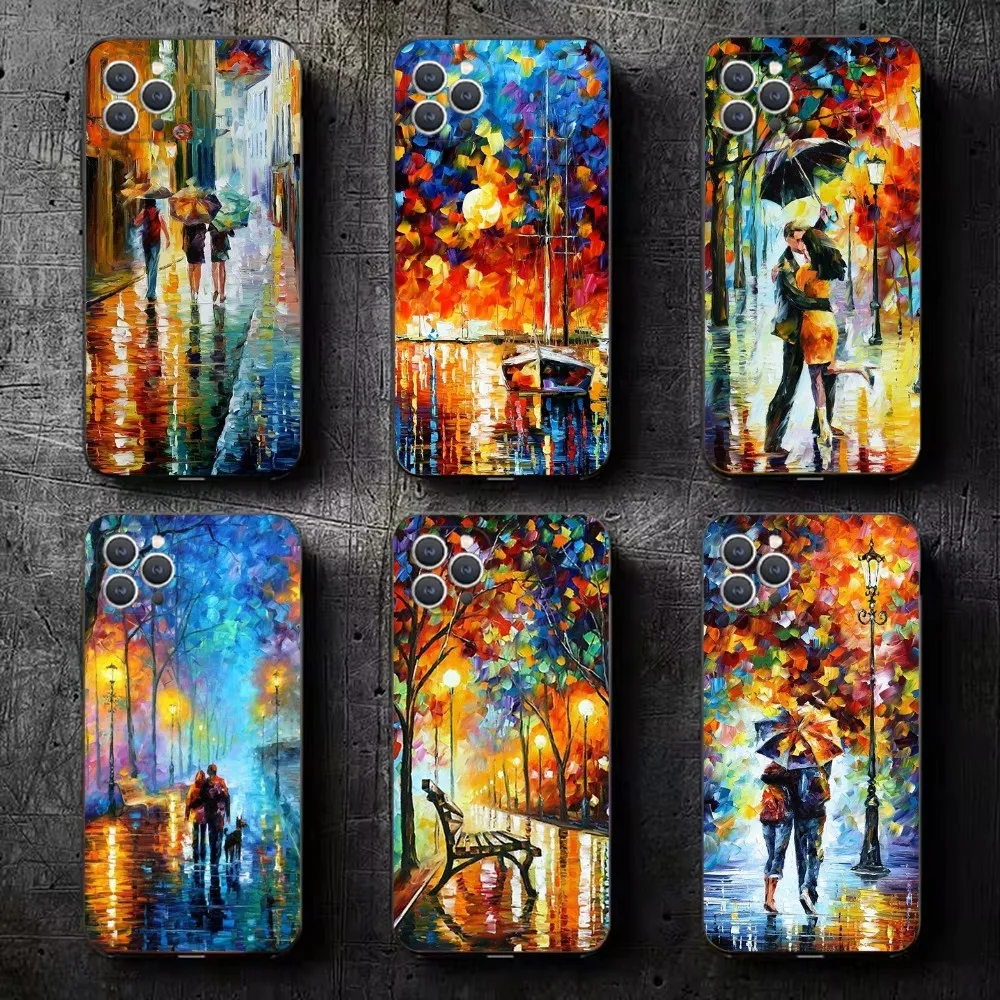 L-Leonid Afremov Painting Phone Case For iPhone 16,15,14,13,12,11,Plus,Pro Max,XS,X,XR,SE,Mini,8,7 Soft Silicone Black Cover