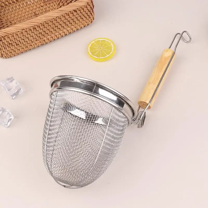 Noodle Strainer Stainless Steel Wooden Handle Noodle Funnel Multifunction Serving Basket Food Strainer Drainer Kitchen Gadgets
