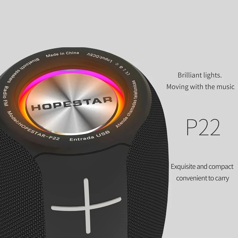 HOPESTAR P22 ميكرفون بلوتوث محمول صغير IPX6 مقاوم للماء مضخم صوت عمود باس دعم TF بطاقة AUX USB FM
