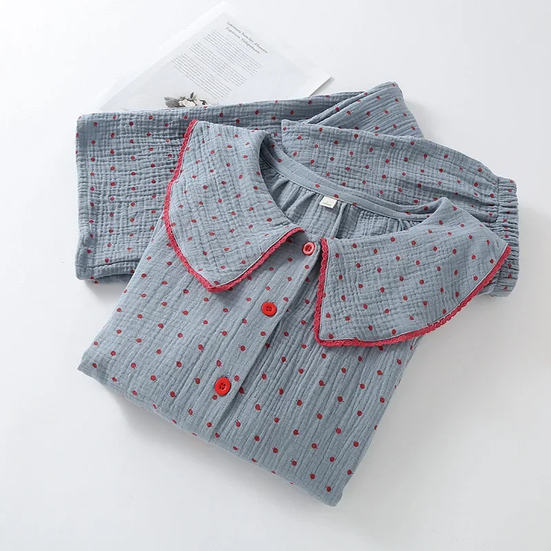 

100% Cotton Gauze Women Pajamas Winter Women's Pajamas Suit Lady Sleepwear 2-Piece Autumn Simple women Home Clothes