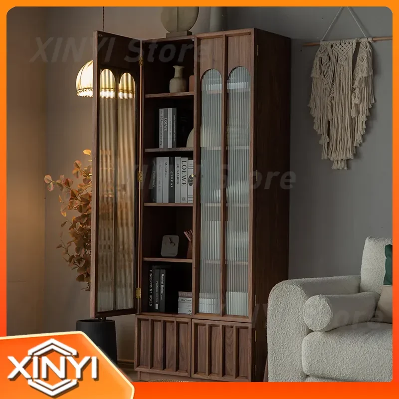 for North American black walnut solid wood bookcase retro simple modern bookshelf Japanese study glass display case storage