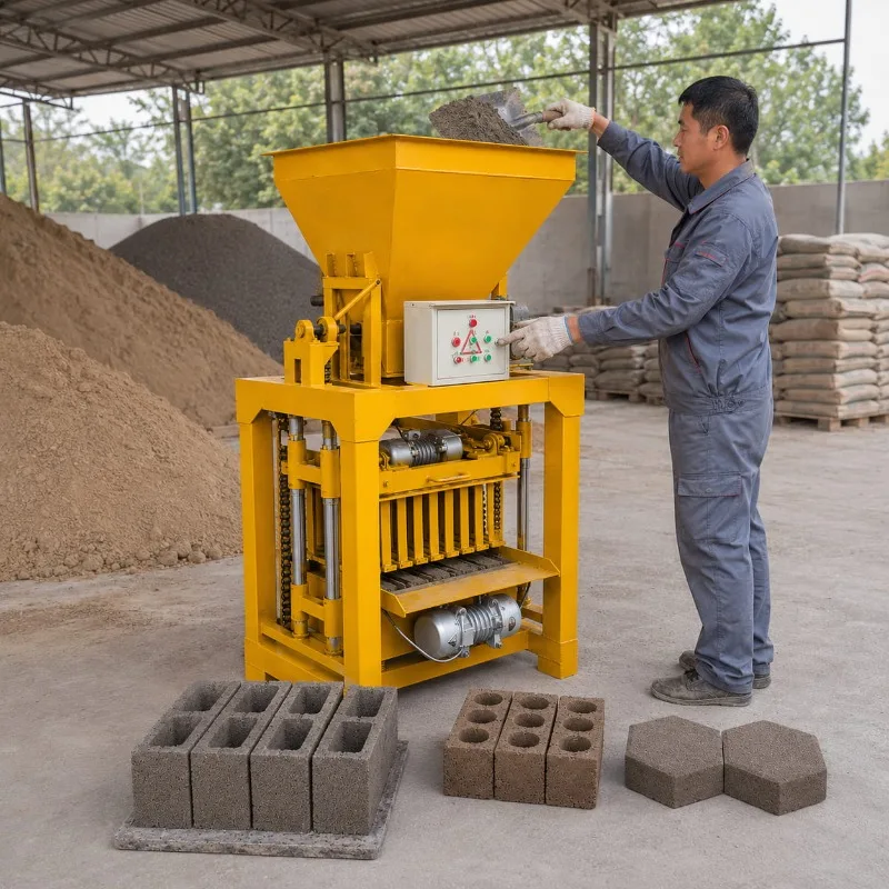 Brick Making Machine Concrete Block Machine Hopper Feeding Portable for Concrete Hollow Bricks for Customized Shape
