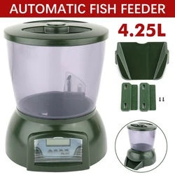 Alimentador automático de peixes com LCD Digital, 4.25L Tanque, Alimentador de peixes, Fish Food Dispenser, adequado para lagoas ao ar livre e Tan