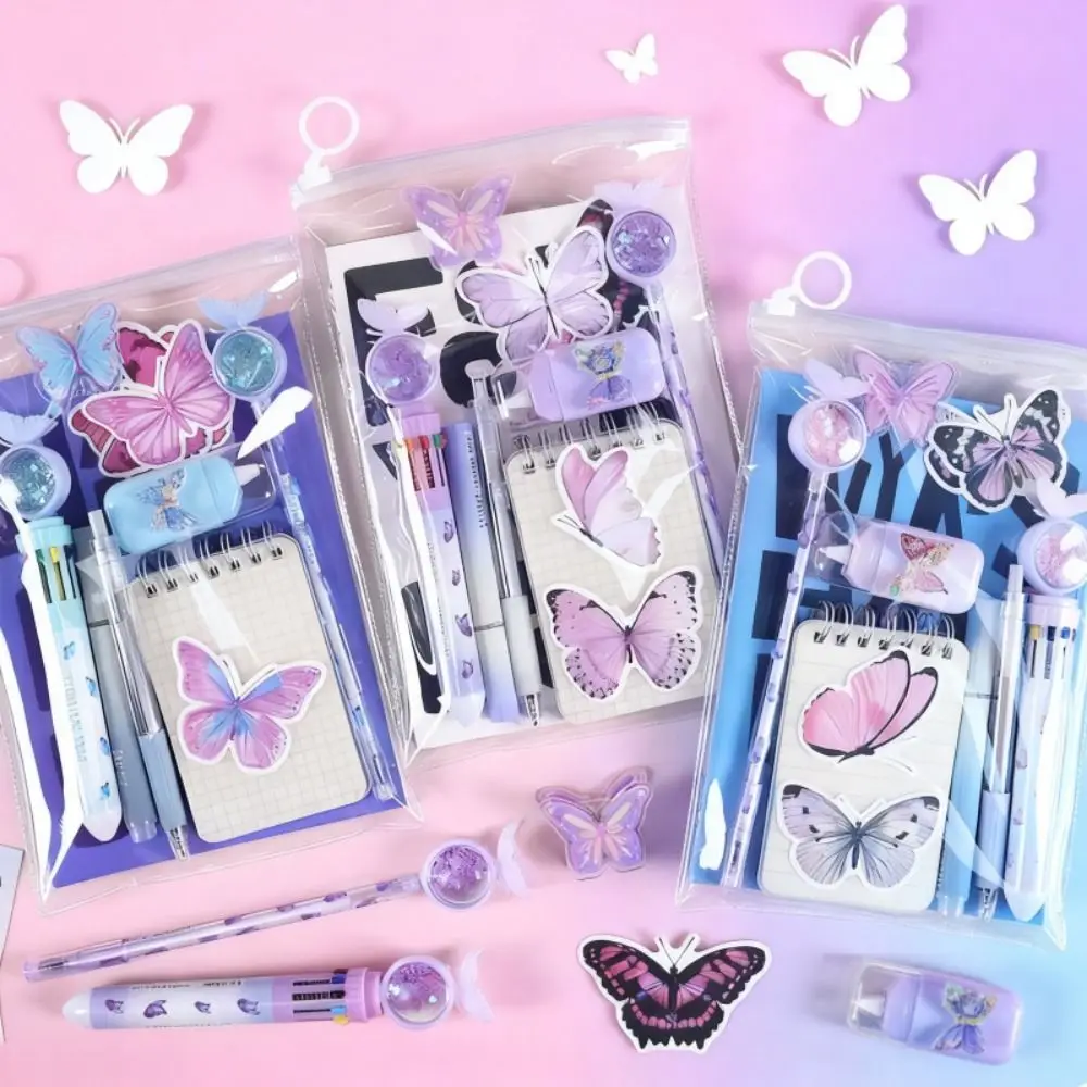 9 in 1 Butterfly Stationery Set Highlighter Pen Pencils Erasers Study Stationery Gifts Stickers Student Prizes