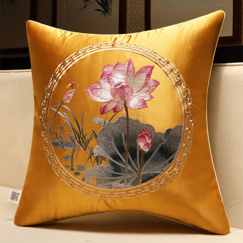 Chinese style cushion cover 50x50cm Luxury embroidery lotus design cushion cover living room sofa home Decorative pillow cover