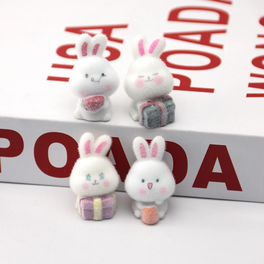 16Pcs 3D Resin Flocking Bunny Charms Plush Dolls Rabbit Pendants for Necklace Keychain Earrings Making DIY Jewelry Adornment