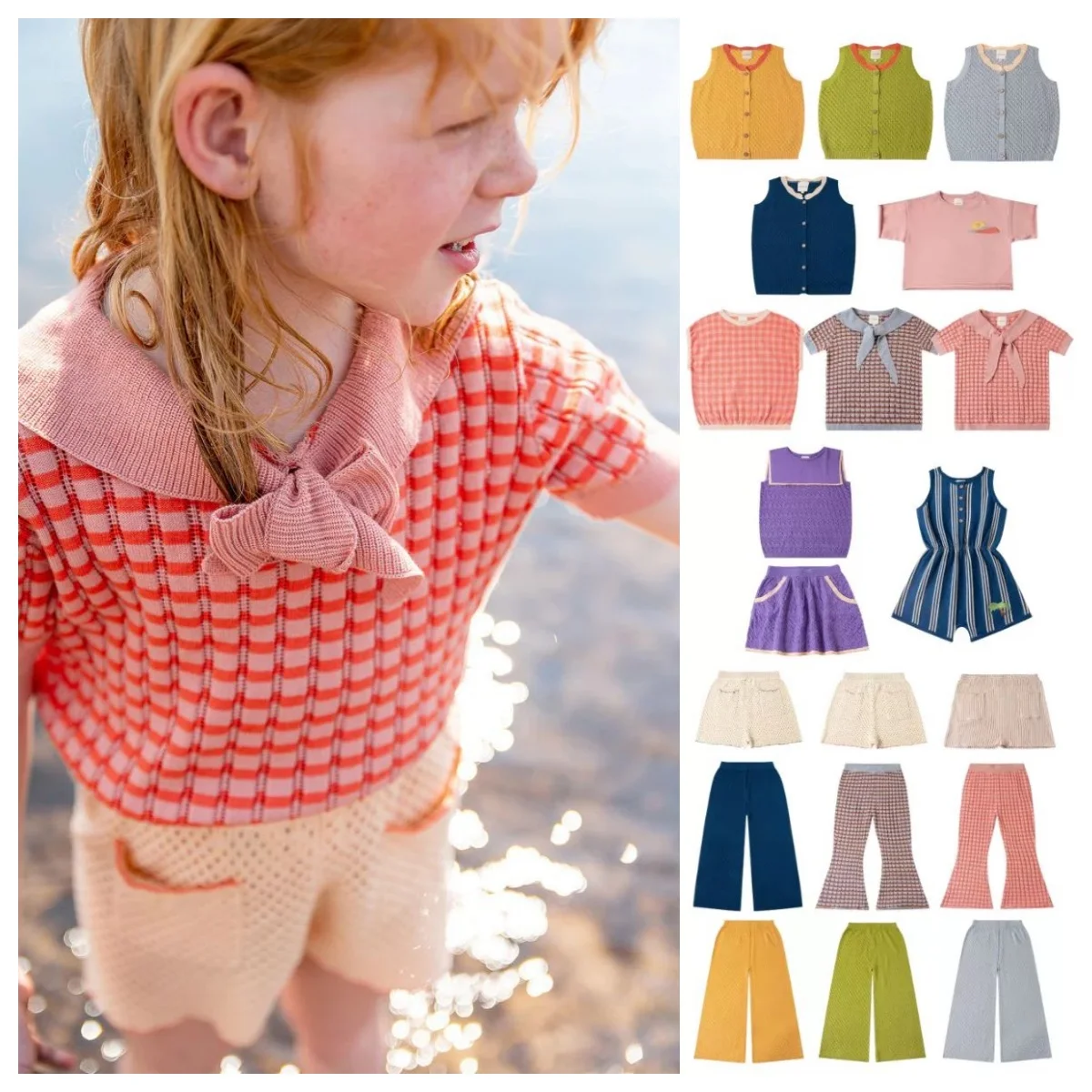 

Kids Sets 24 New Summer Products for Boys Girls Kp Modal Cotton Cool Knitted Tops Girls' Bell Bottoms Kids Clothes Girls