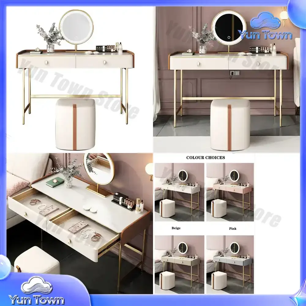 Tocador De Maquillaje New Design Luxury Modern Vanity Wooden Small Light Mirror With Stool Dressing Table